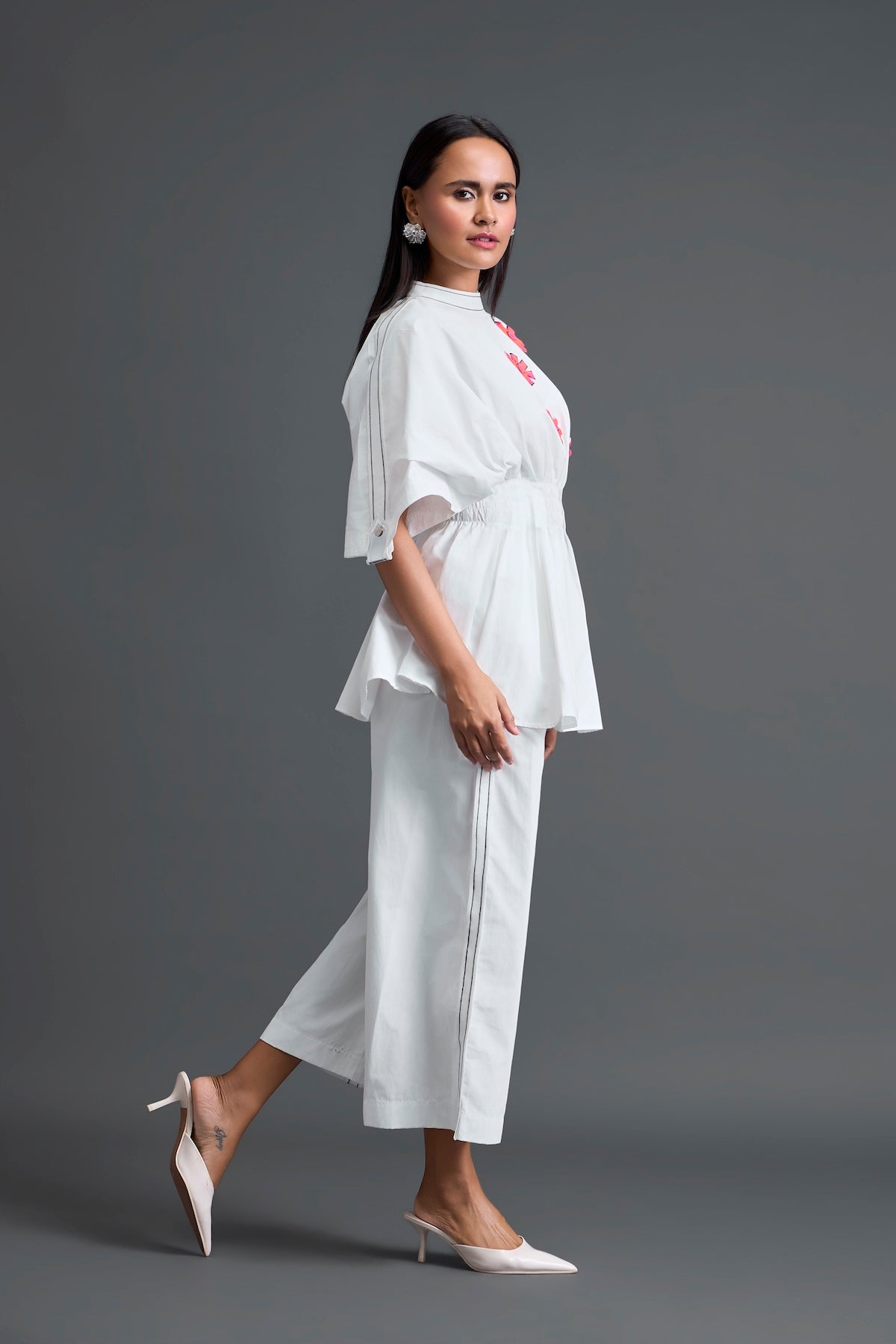 White Floral Peplum Co-ord Set