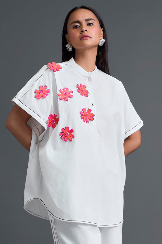 White Floral Patch Top