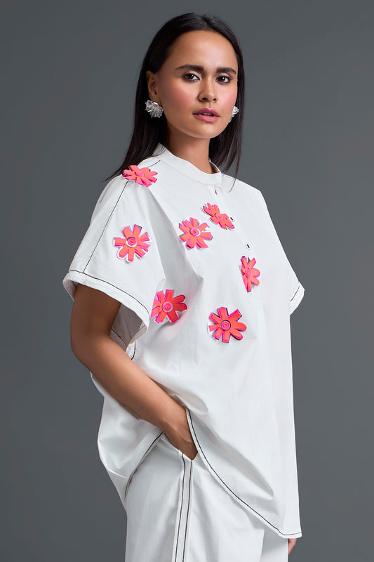 White Floral Patch Top