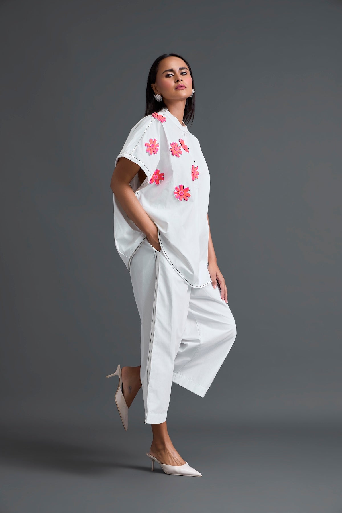 White Floral Patch Co-ord Set