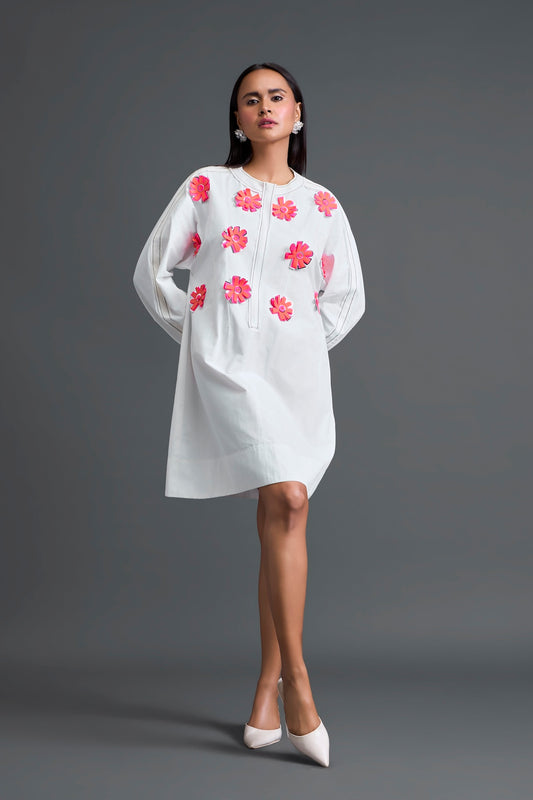 White Floral Patch Pocket Dress