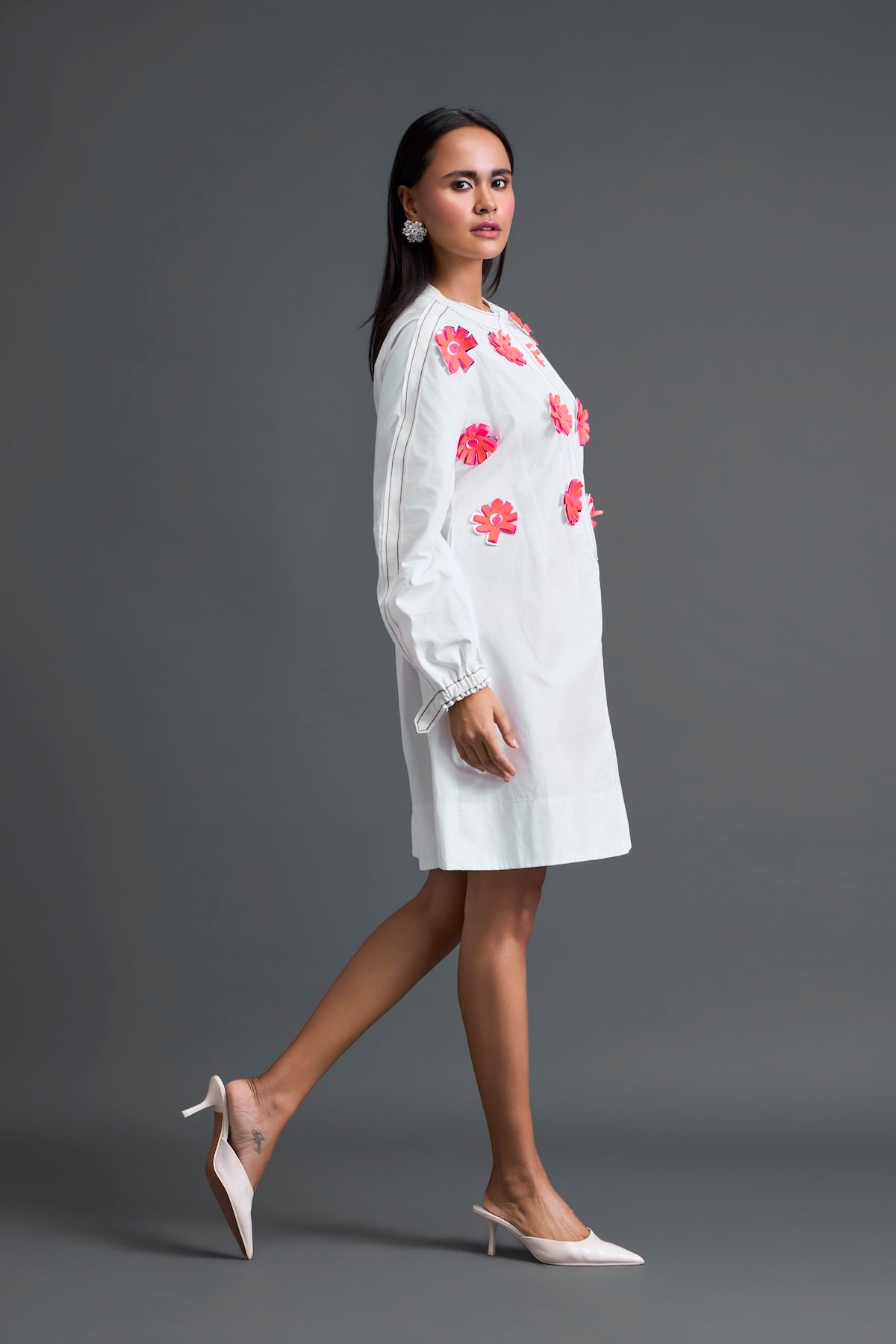 White Floral Patch Pocket Dress