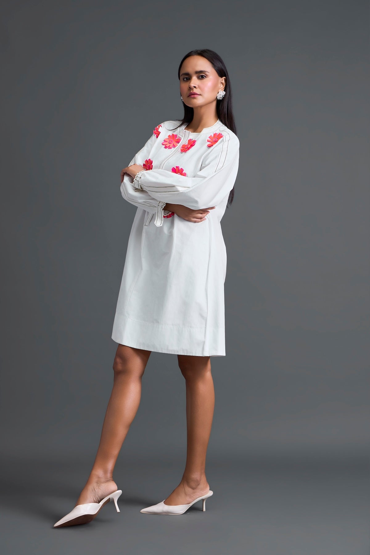 White Floral Patch Pocket Dress