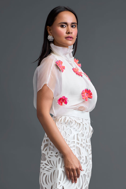White Twisted Bustier Organza Top