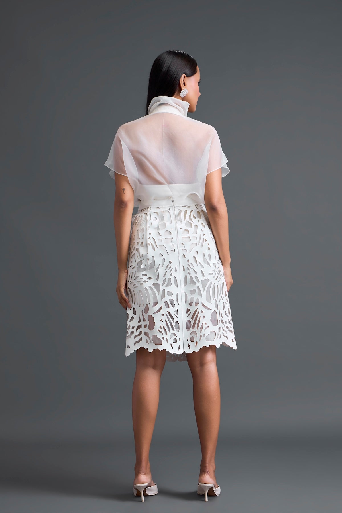White Glossy Laser-Cut Pencil Skirt