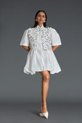 Load image into Gallery viewer, White 3D Floral Jacket and Taffeta Bubble Dress
