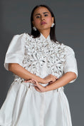Load image into Gallery viewer, White 3D Floral Jacket and Taffeta Bubble Dress
