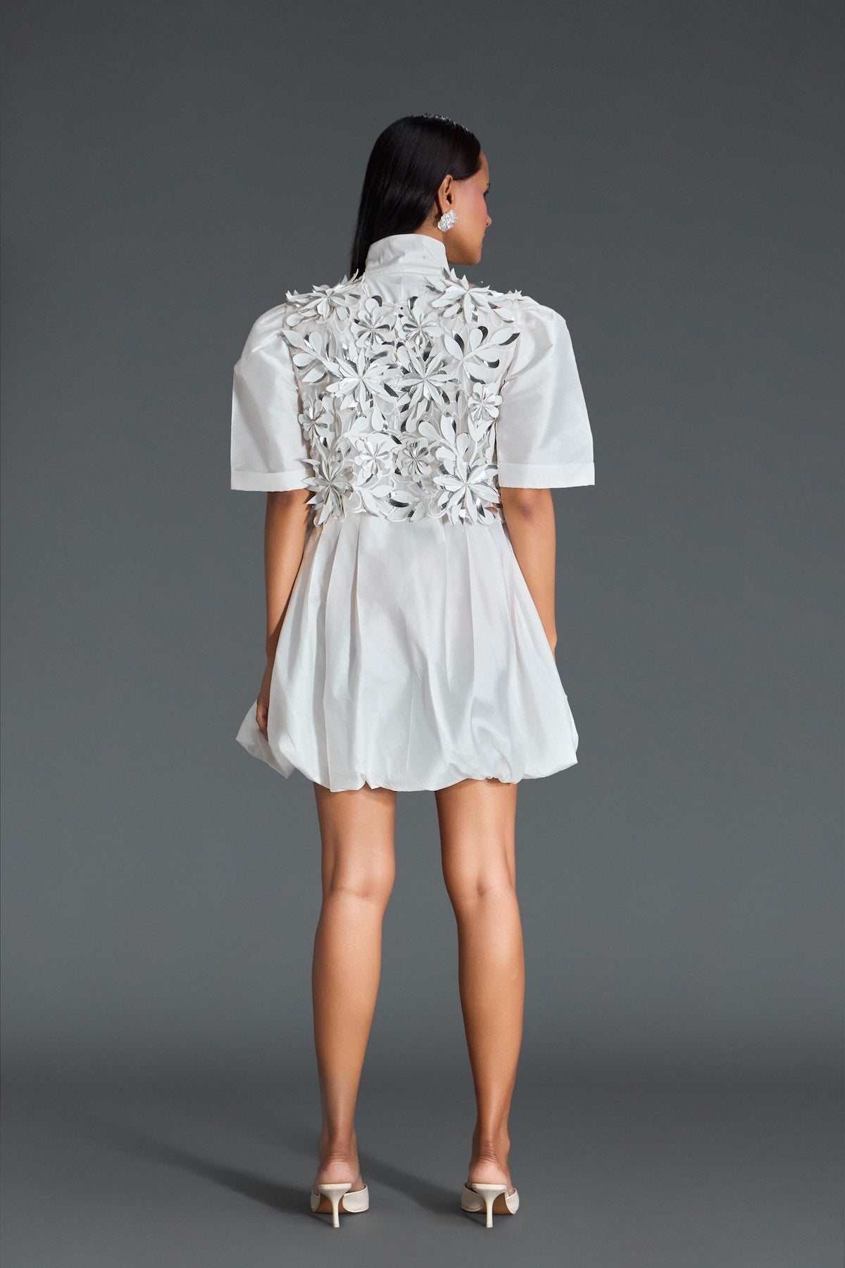 White 3D Floral Jacket and Taffeta Bubble Dress
