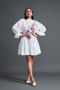 Load image into Gallery viewer, White Gathered Dress with Metallic Patch
