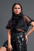 Load image into Gallery viewer, Black Glossy Laser-Cut Shorts
