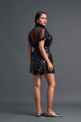 Load image into Gallery viewer, Black Halter Organza Shirt and Laser-Cut Shorts Set
