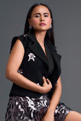 Load image into Gallery viewer, Black Floral Cropped Blazer and Laser-Cut Shorts Set
