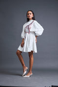 Load image into Gallery viewer, White Gathered Dress with Metallic Patch
