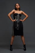 Load image into Gallery viewer, Black Strapless Gunmetal Panel Top and Pencil Skirt Set
