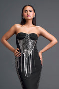 Load image into Gallery viewer, Black Strapless Gunmetal Panel Top and Pencil Skirt Set
