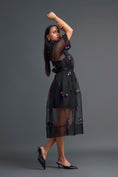Load image into Gallery viewer, Black Layered Organza 3D Floral Dress with Pink Accents
