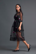 Load image into Gallery viewer, Black Layered Organza 3D Floral Dress with Pink Accents
