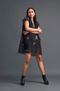 Load image into Gallery viewer, Black Floral Organza Blazer Dress Three-Piece Set

