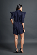 Load image into Gallery viewer, Navy Blue High Neck Playsuit With Cutwork
