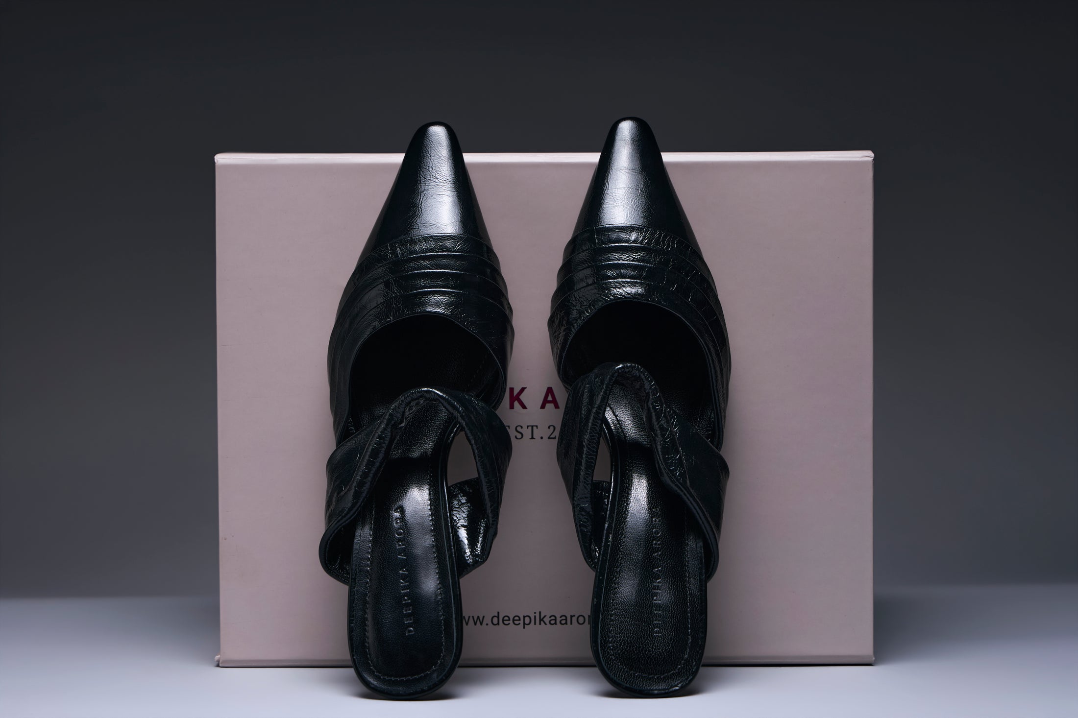 Obsidian Strap Pointed Mules
