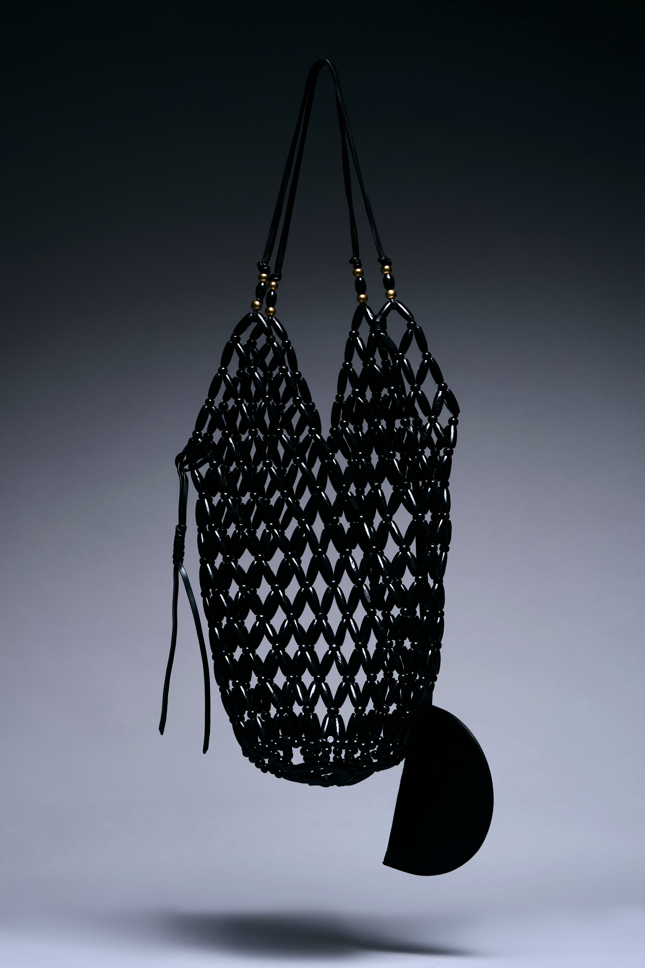 Noir Lattice Beaded Bucket Bag