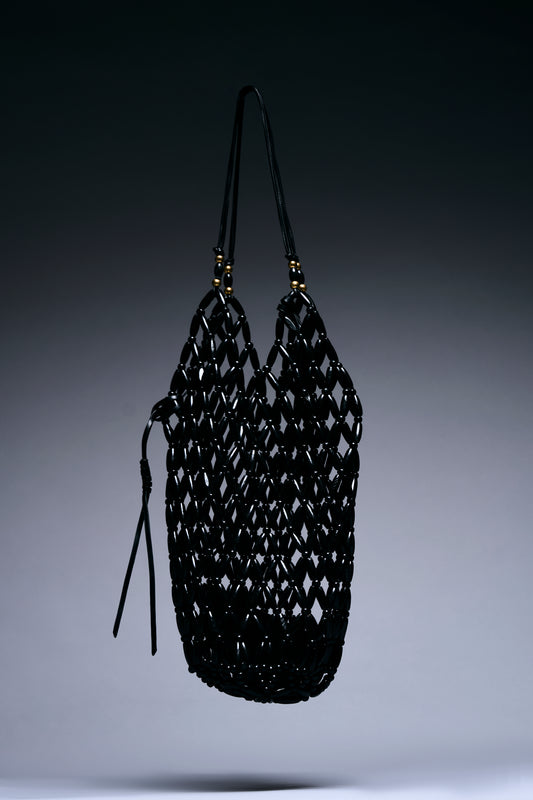 Noir Lattice Beaded Bucket Bag