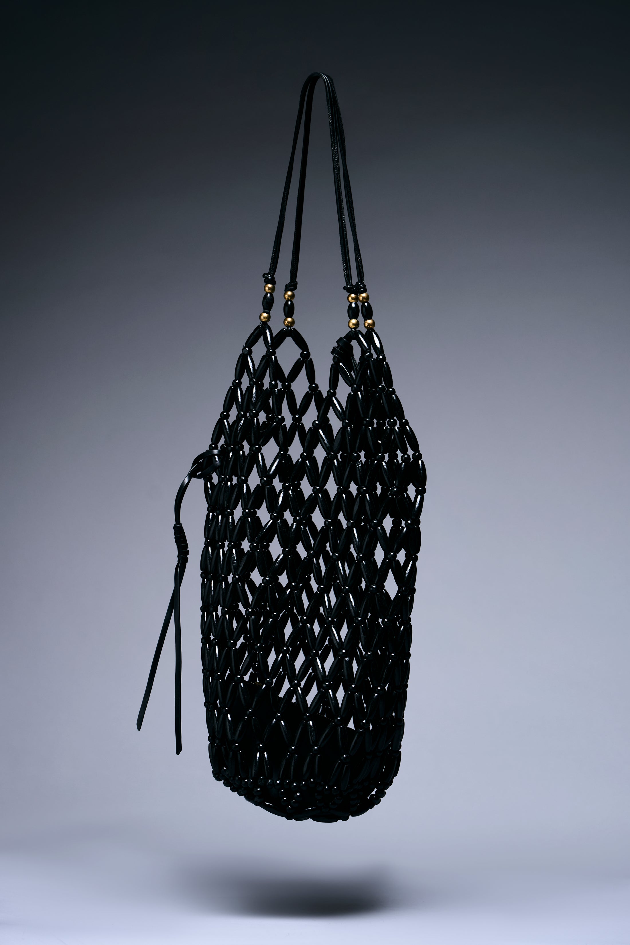 Noir Lattice Beaded Bucket Bag