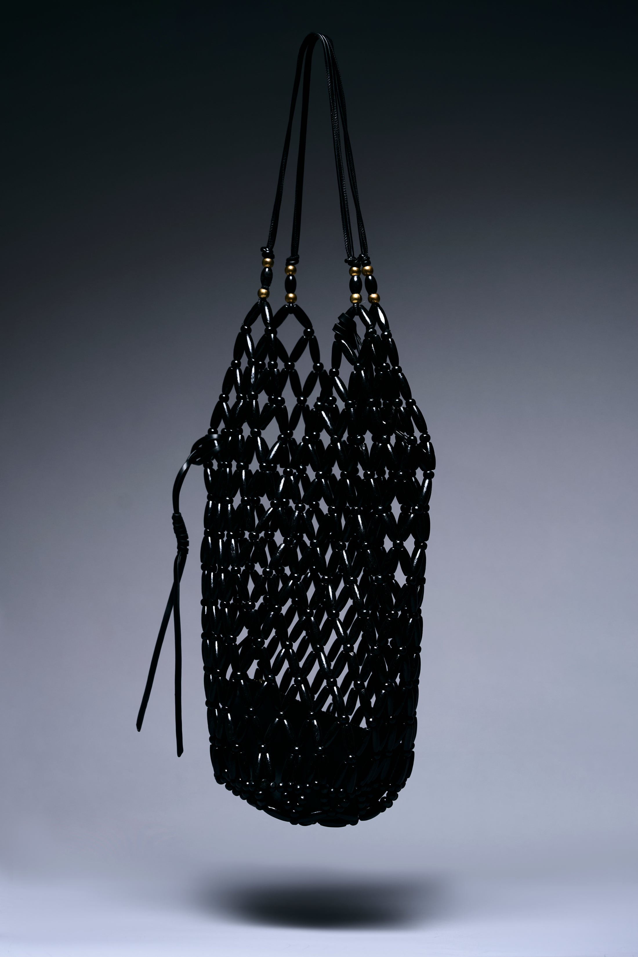 Noir Lattice Beaded Bucket Bag