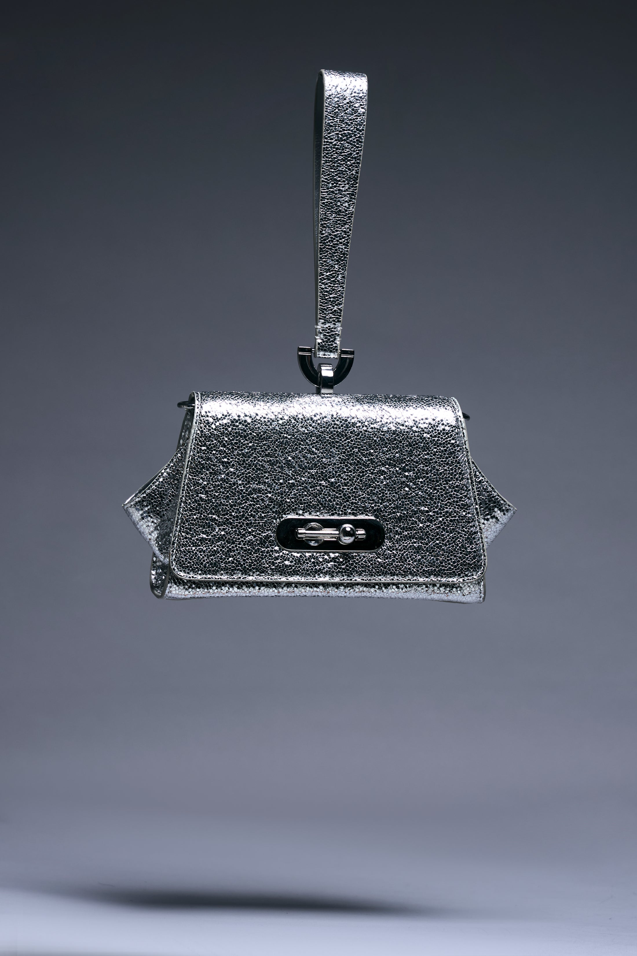 Celeste Silver Leather Clutch