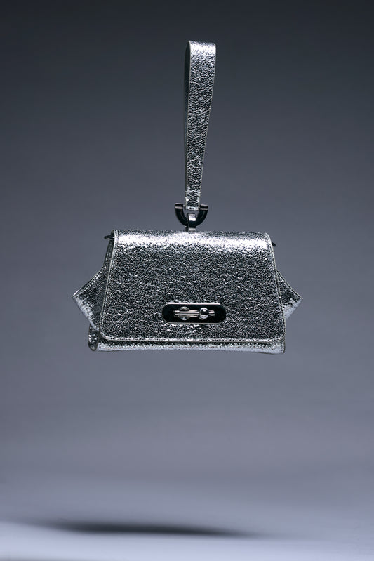 Celeste Silver Leather Clutch