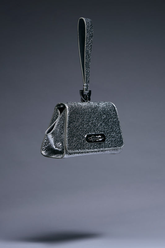 Celeste Silver Leather Clutch