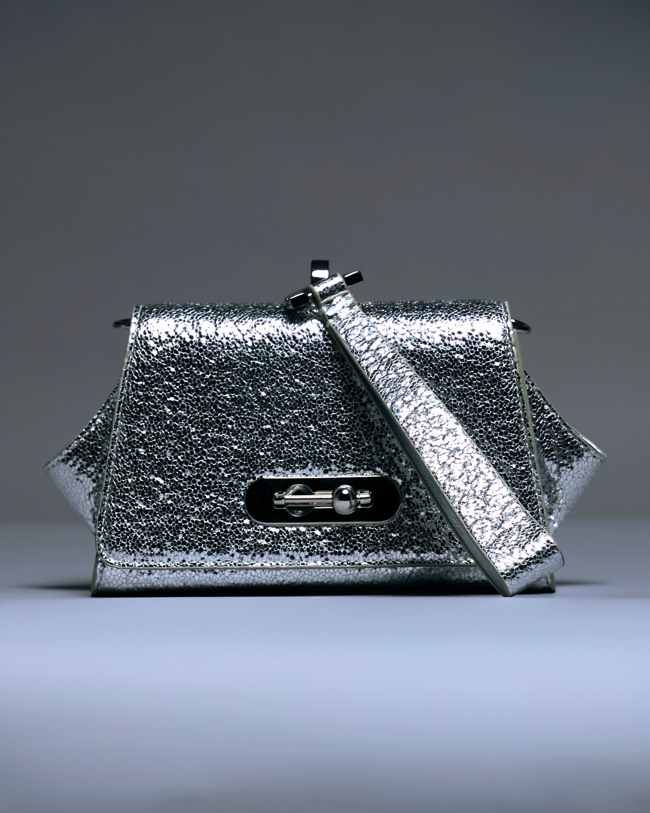 Celeste Silver Leather Clutch