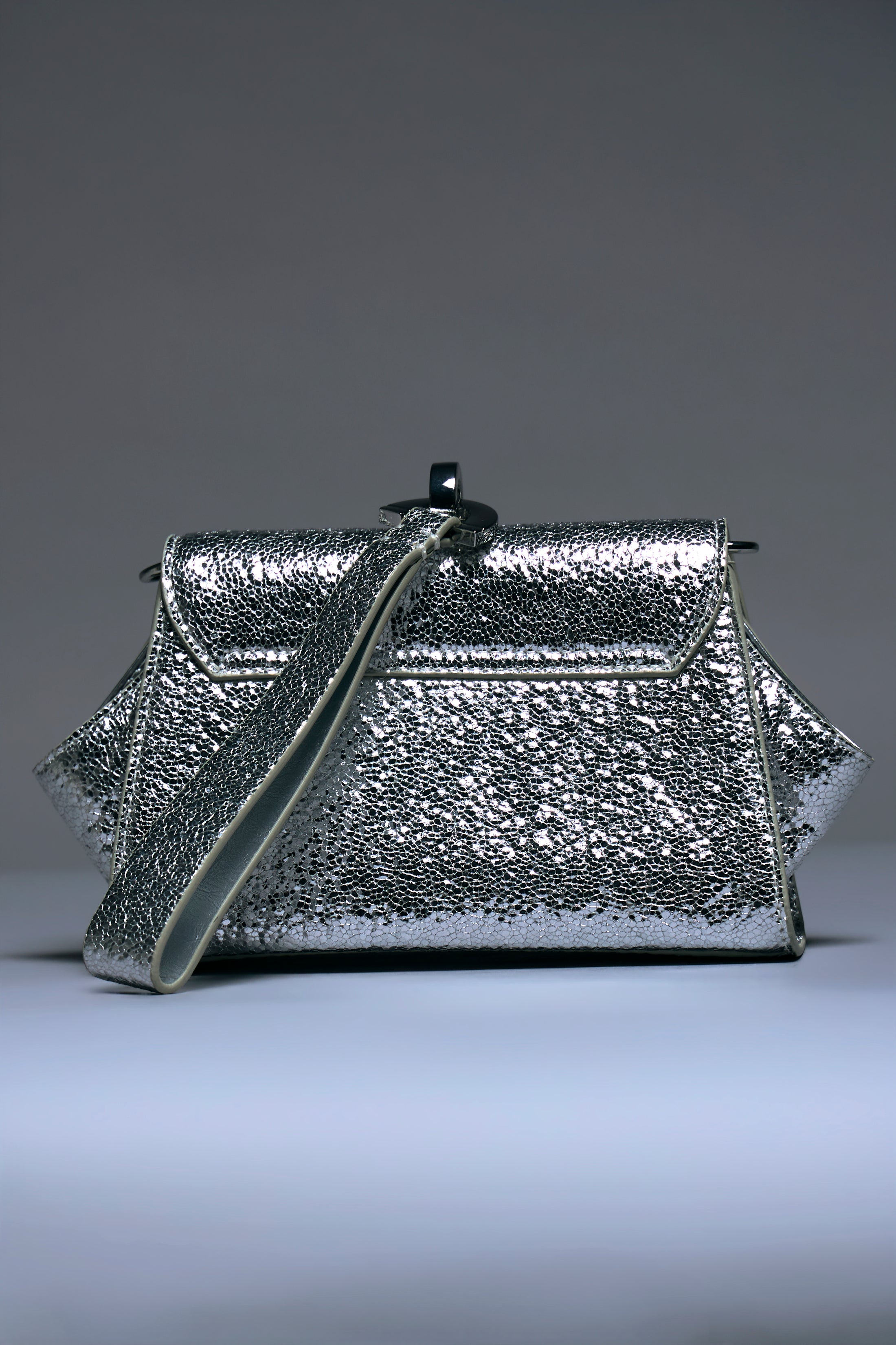 Celeste Silver Leather Clutch