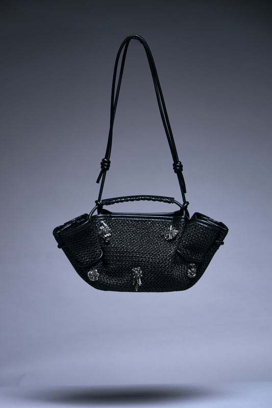 Noir Sculpted Crystal Handle Bag