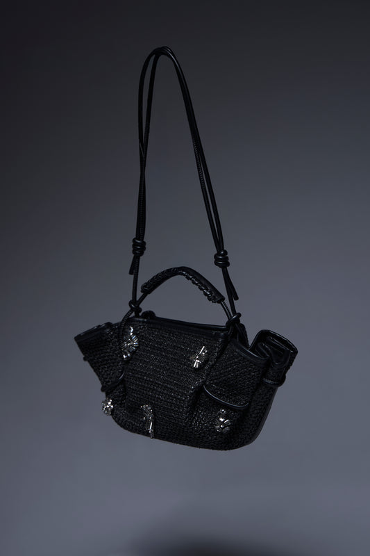 Noir Sculpted Crystal Handle Bag