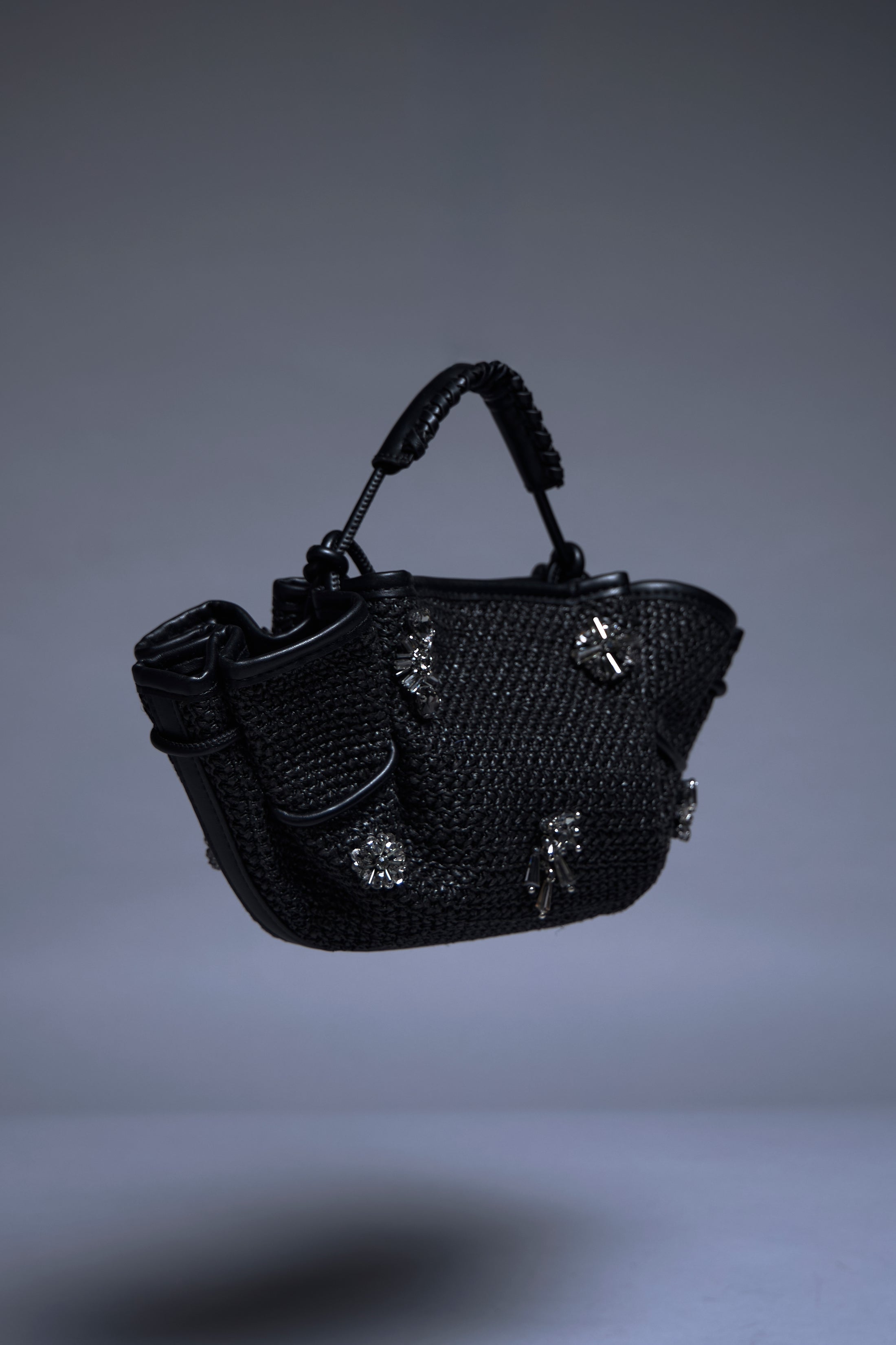 Noir Sculpted Crystal Handle Bag