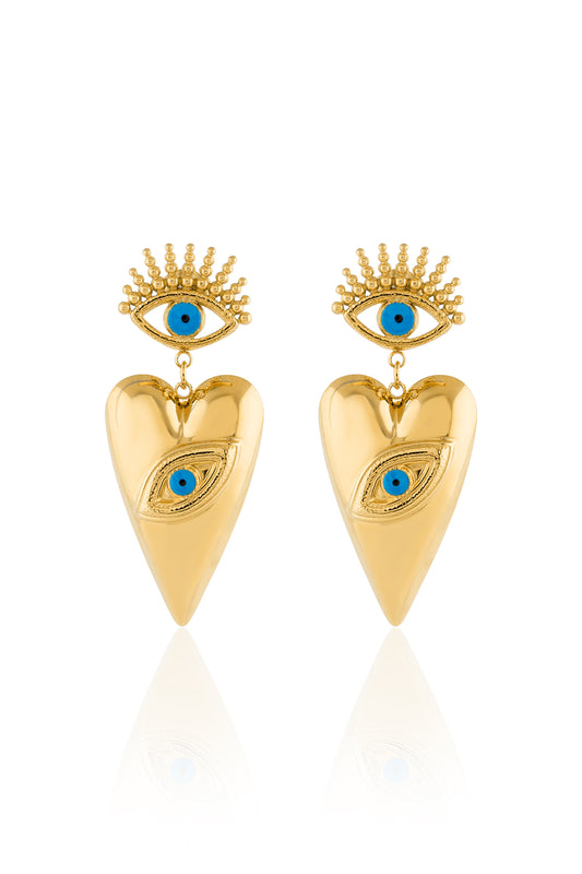 Evil Eye Heart Charm Earrings