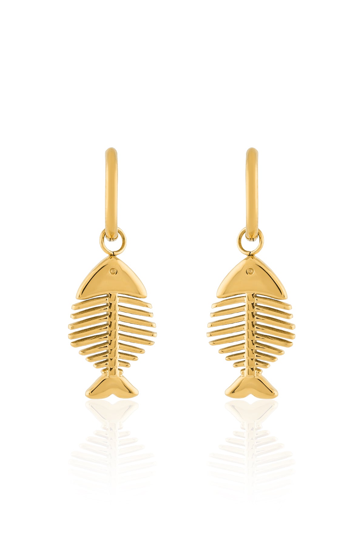 Golden Fishbone Charm Hoops