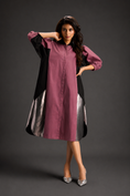 Load image into Gallery viewer, Pink Shirt Dress With Black Panels And Metallic Side Detailing
