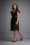 Load image into Gallery viewer, Dress With Sheer Sleeve Detailing And Mesh Geometric Appliqué Hemline
