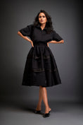 Load image into Gallery viewer, Collared Midi Dress With Belted Waist And Layered Floral Skirt
