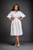 Load image into Gallery viewer, Collared Midi Dress With Belted Waist And Layered Floral Skirt
