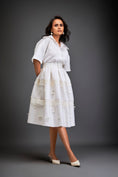 Load image into Gallery viewer, Collared Midi Dress With Belted Waist And Layered Floral Skirt
