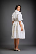 Load image into Gallery viewer, Collared Midi Dress With Belted Waist And Layered Floral Skirt
