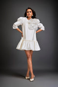 Load image into Gallery viewer, Mini Dress With Ruffled Hem And Metallic Appliqué Shoulder Detailing
