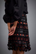 Load image into Gallery viewer, Skirt with Black and Orange Layered Geometric Cutouts
