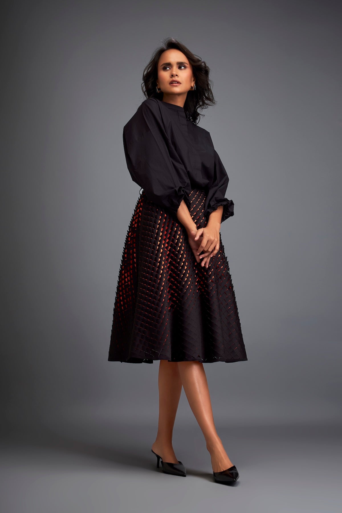 A-Line Skirt with 3D Geometric Pattern