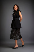 Load image into Gallery viewer, Sleeveless Blazer with Belted Waist & Metallic Skirt
