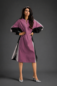 Load image into Gallery viewer, Statement Colourblock Midi Dress In Pink With Contrast Metallic Silver Side Panels And Balloon Sleeves

