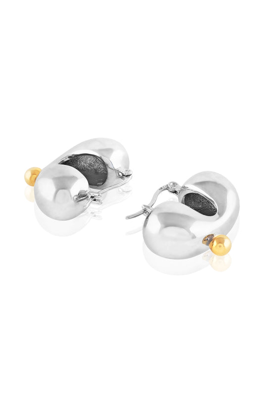 Sculpted Silver Hoops with Gold Drop